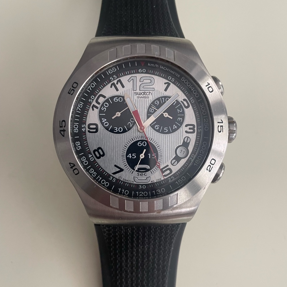 Swatch Silver and Black Chronograph Watch